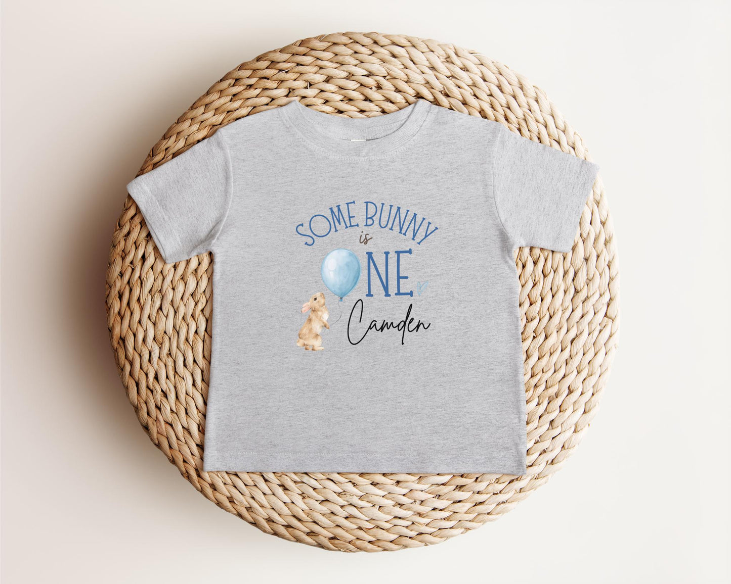 Personalized Some Bunny is One First Birthday Shirt | Custom Boy 1st Birthday Tee | Blue Rabbit Themed One Birthday Outfit
