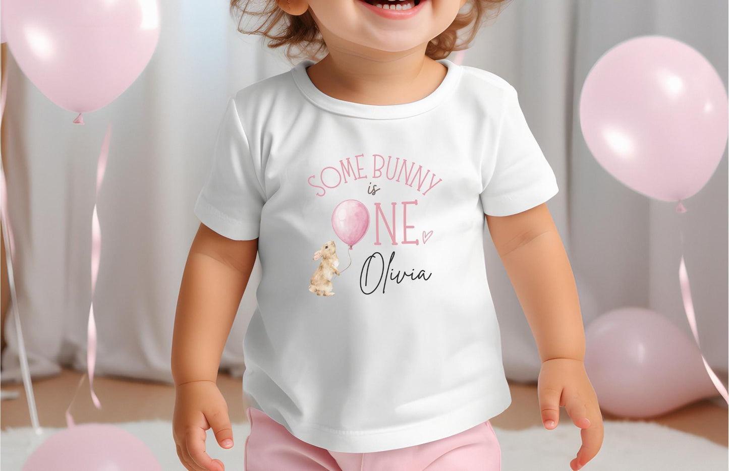 Personalized Bunny First Birthday Shirt | Custom Girl 1st Birthday Tee | Some Bunny is One | Pink Rabbit Themed One Birthday Outfit