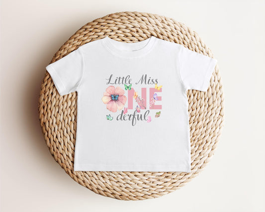 Little Miss ONEderful First Birthday Floral Shirt | Girl Boho Wildflower 1st Birthday Outfit | Butterfly Theme Birthday