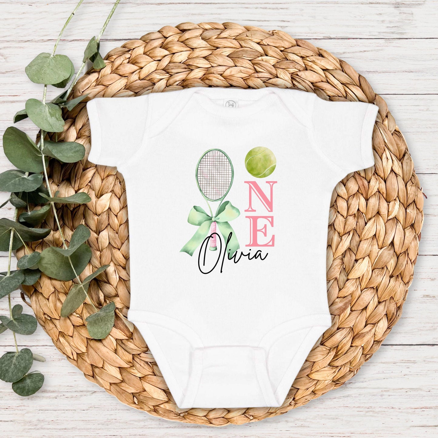 Personalized Coquette Tennis Themed 1st Birthday Shirt | Girls First Birthday Shirt | Tennis Birthday Party Outfit | Kids Tennis Tee