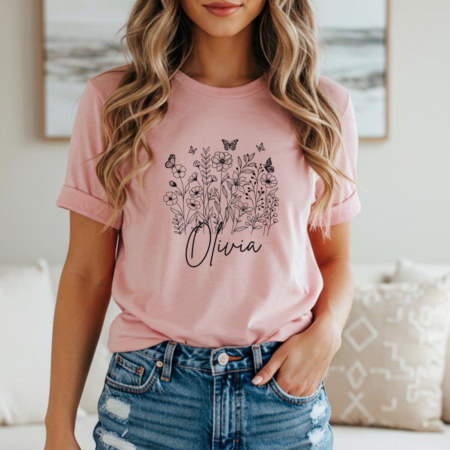 Personalized Kids And Adult Floral Shirt | Boho Wildflower Tee for Spring and Summer