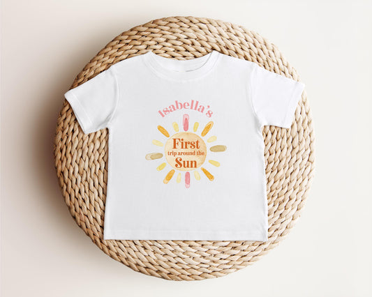 Personalized First Trip Around the Sun Birthday Shirt | Custom 1st Birthday Girl Outfit | Sunshine Birthday