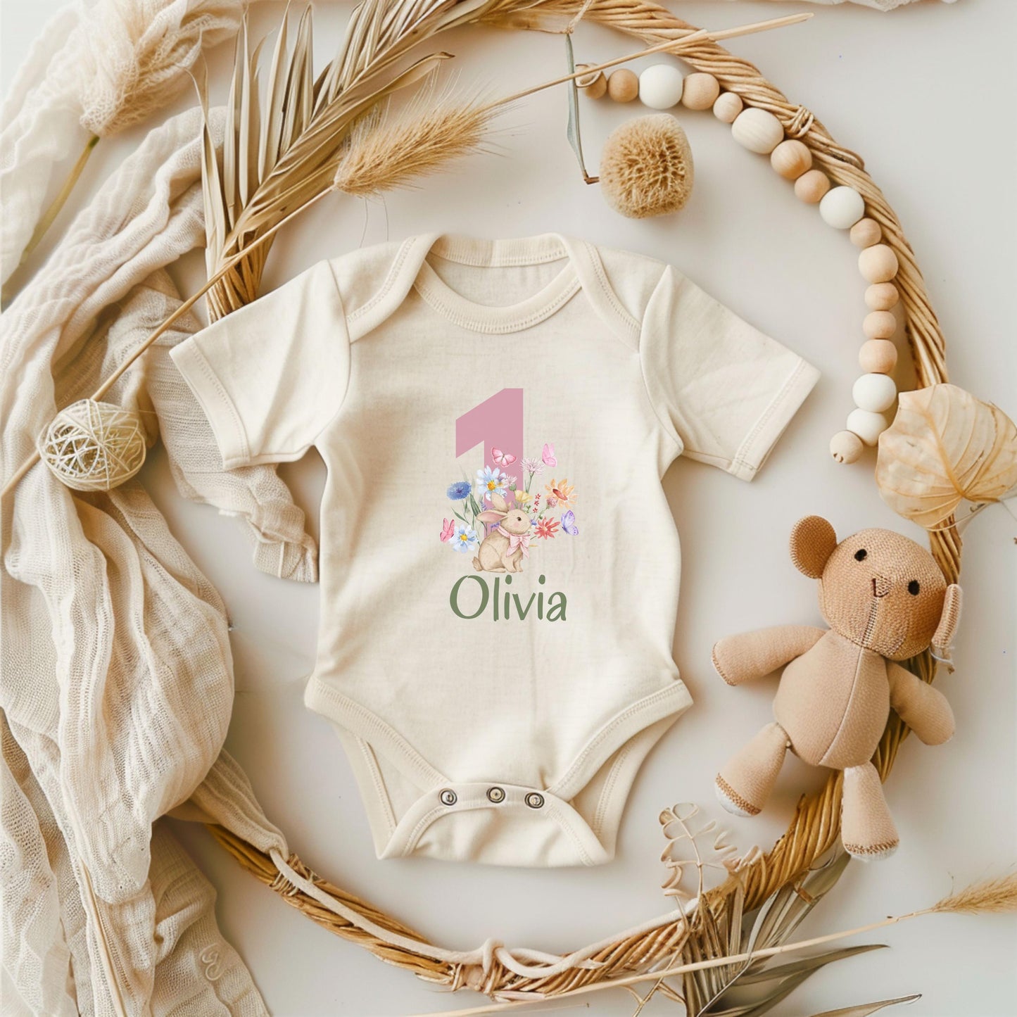 Personalized Bunny First Birthday Tee | Wildflower Rabbit 1st Birthday Girl Outift | Some Bunny is One | Easter Birthday
