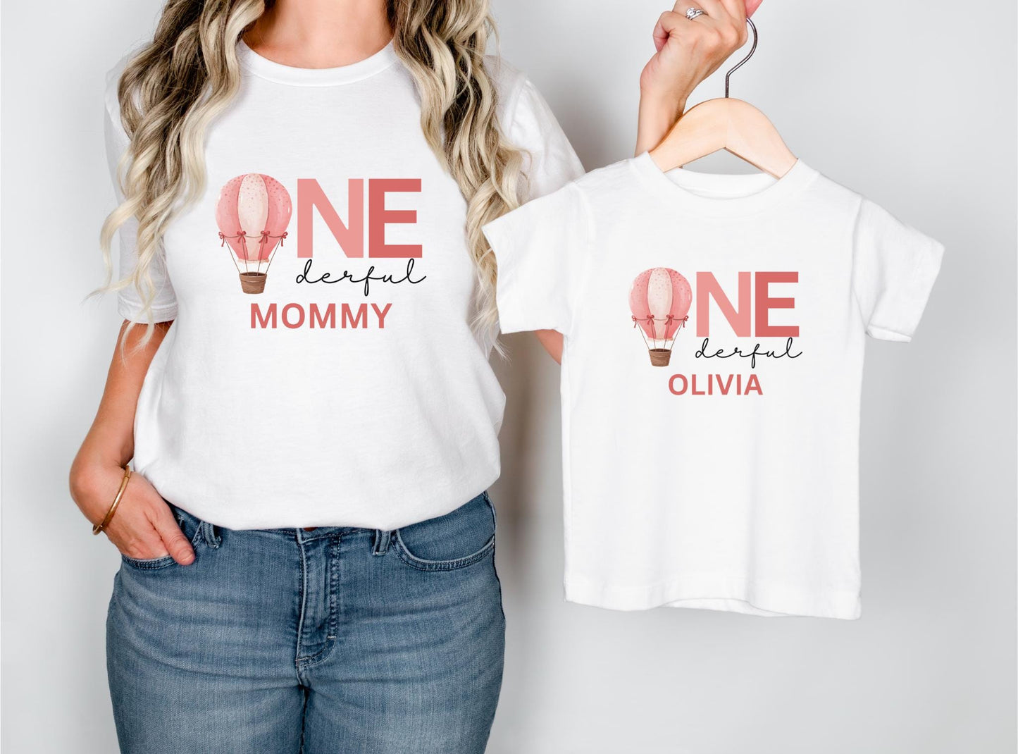Personalized Pink Hot Air Balloon First Birthday Family Shirt | Custom 1st Birthday Outfit | Birthday Girl Tee