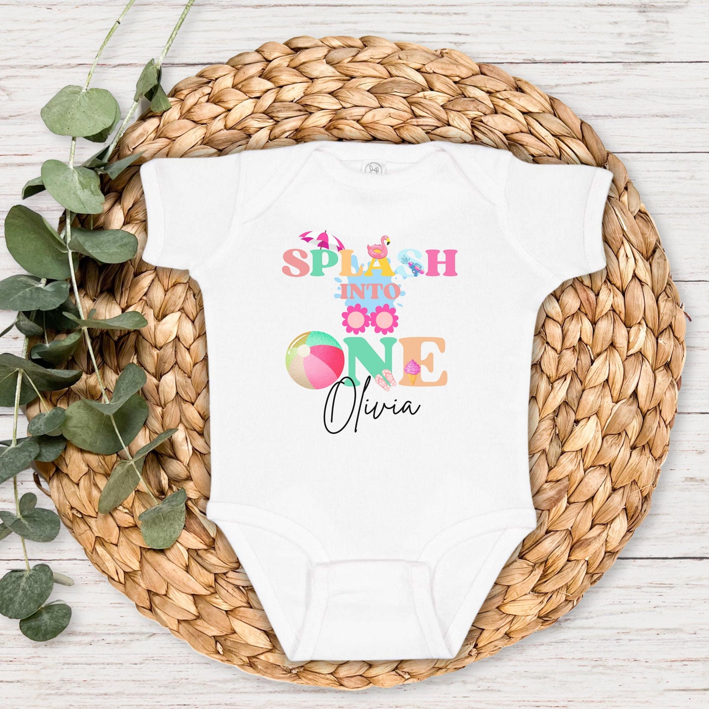 Personalized Splash Into One First Birthday Shirt: Summer Pool Themed 1st Birthday Party Outfit for Girls