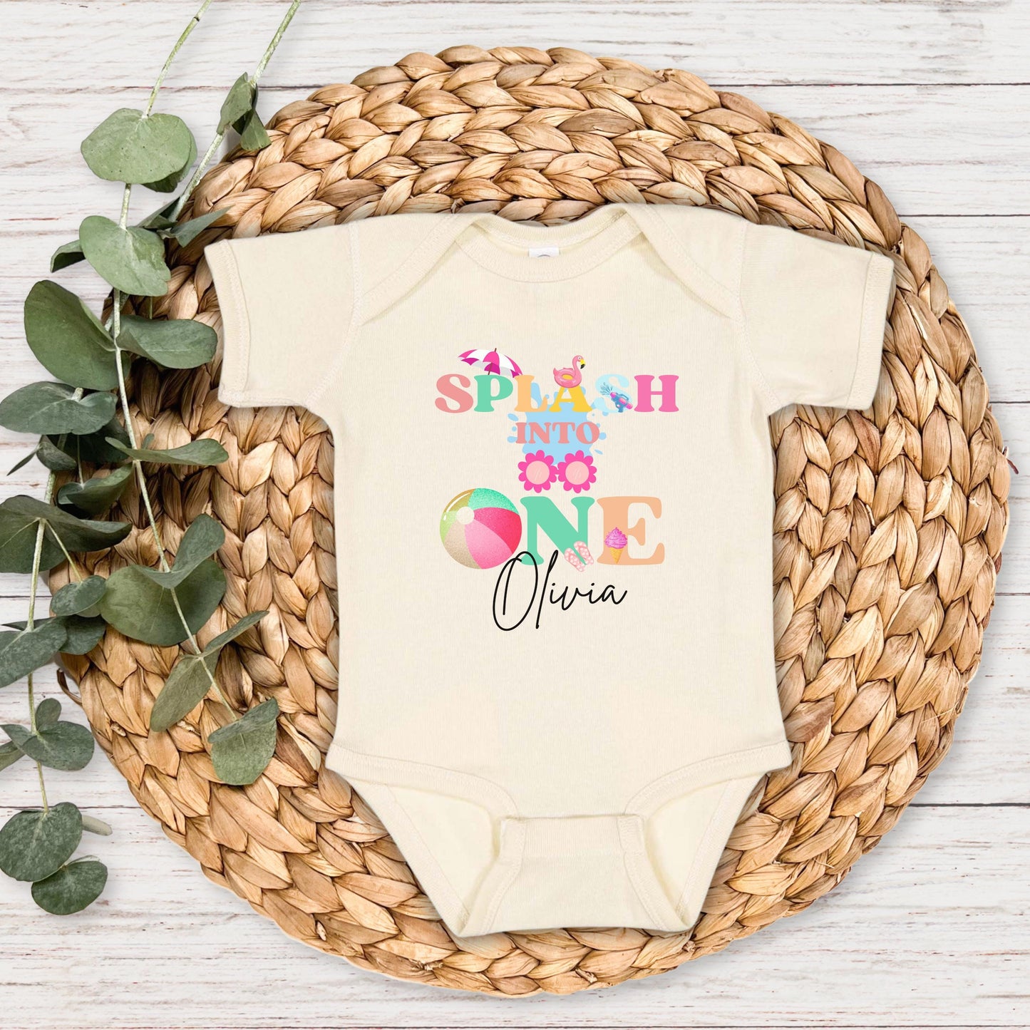 Personalized Splash Into One First Birthday Shirt: Summer Pool Themed 1st Birthday Party Outfit for Girls