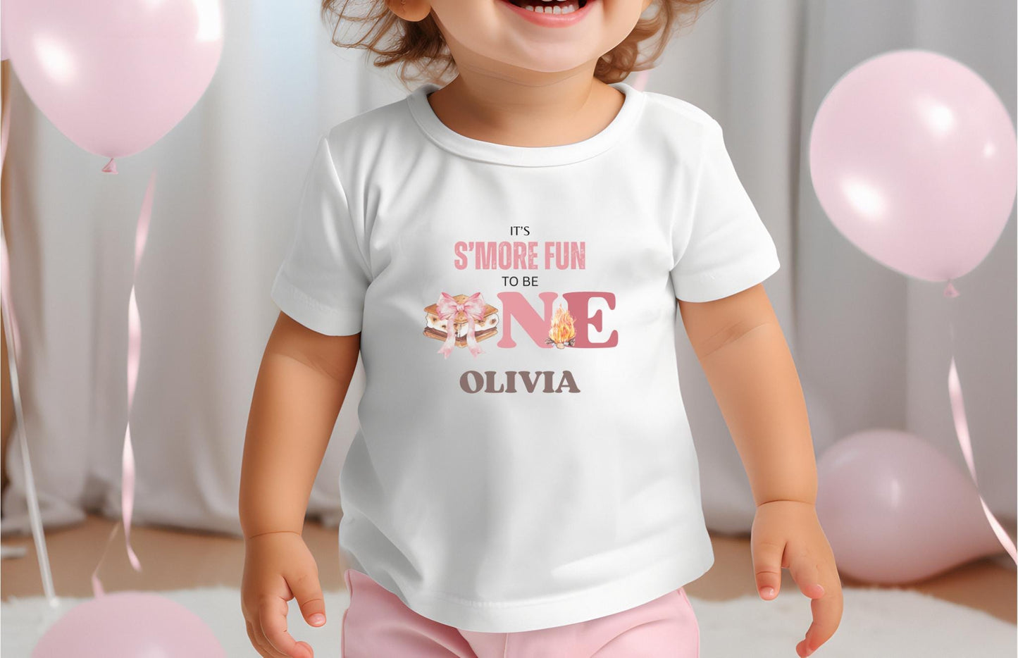 Personalized Pink S'more Fun To Be One Shirt | S'more Camping Girl's 1st Birthday Outift | Custom Smores Matching Family Birthday Tee