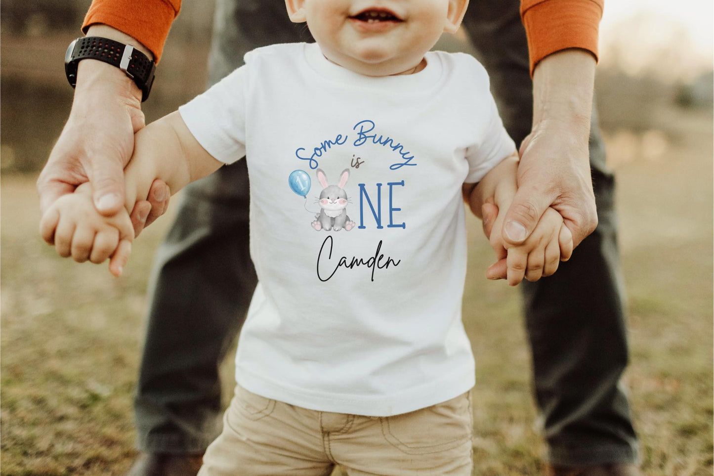 Personalized Some Bunny is One First Birthday Shirt | Custom Boy 1st Birthday Tee | Blue Rabbit Themed One Birthday Outfit