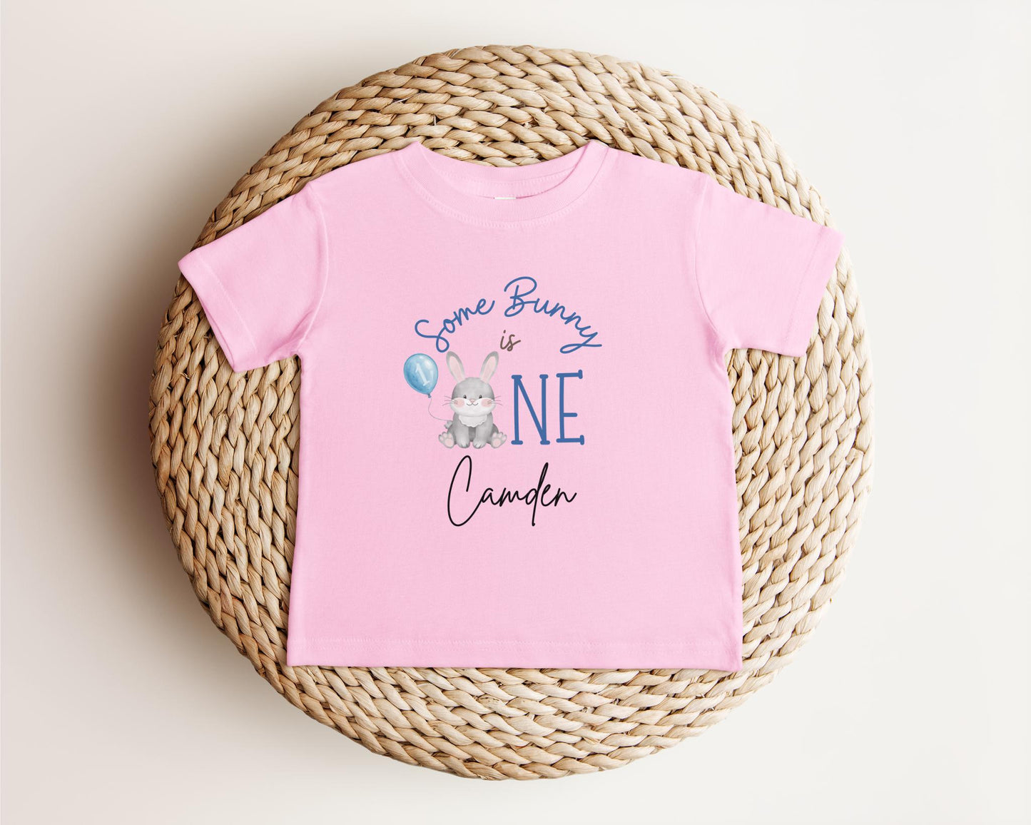 Personalized Some Bunny is One First Birthday Shirt | Custom Boy 1st Birthday Tee | Blue Rabbit Themed One Birthday Outfit