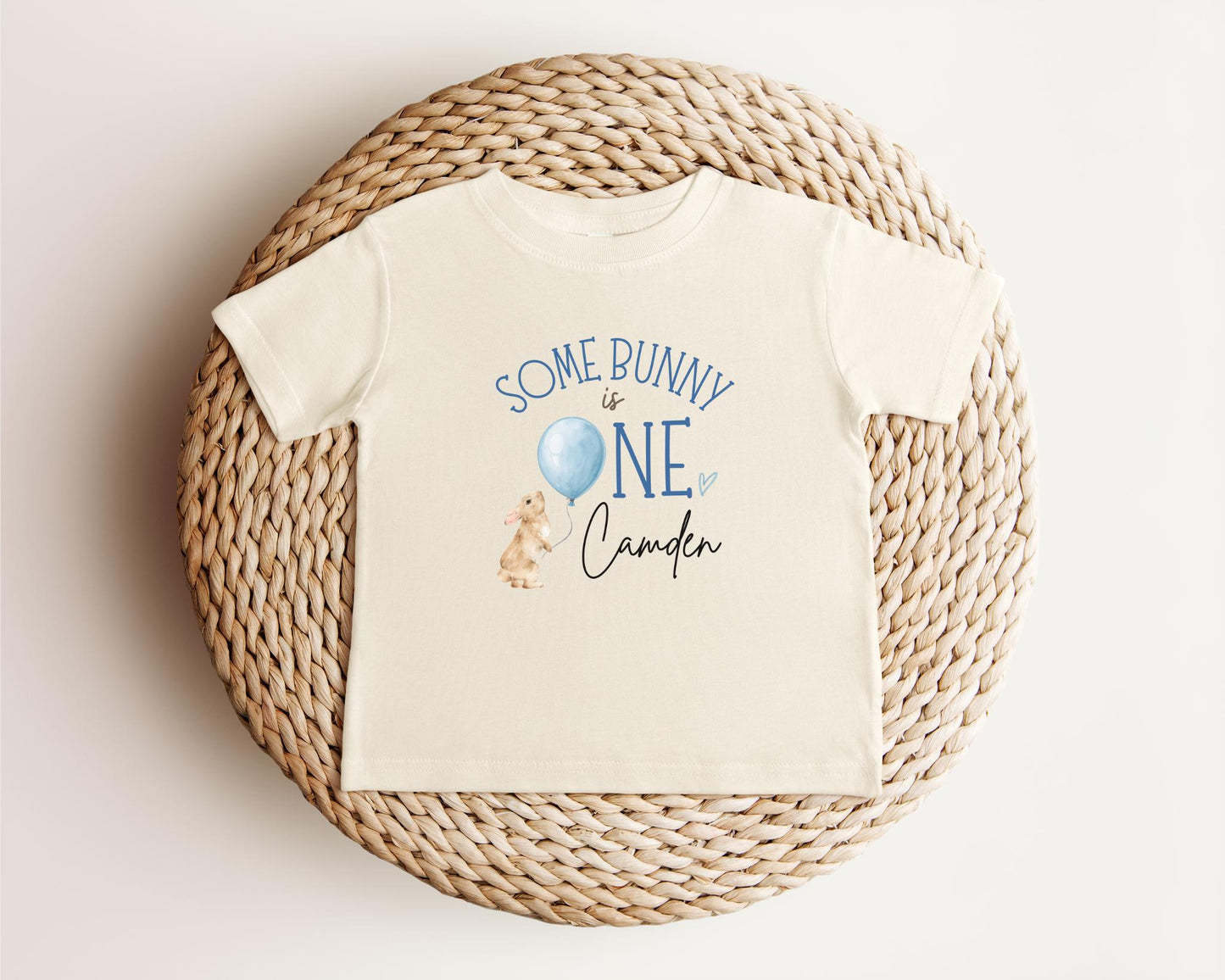 Personalized Some Bunny is One First Birthday Shirt | Custom Boy 1st Birthday Tee | Blue Rabbit Themed One Birthday Outfit