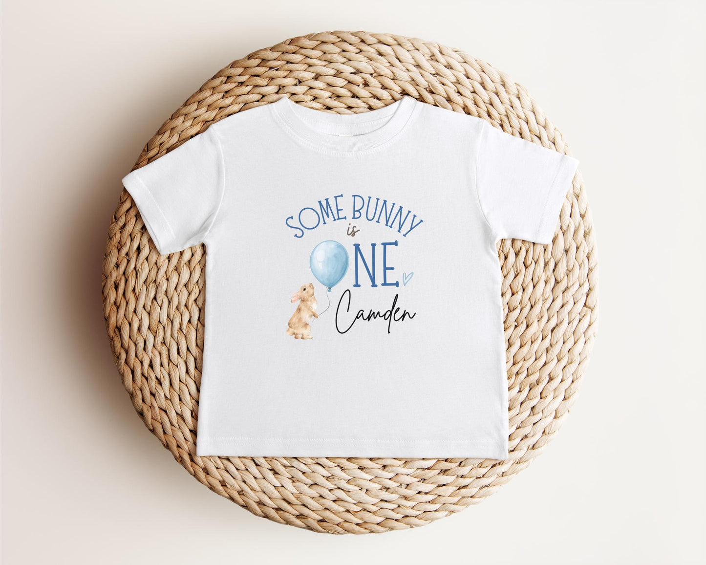 Personalized Some Bunny is One First Birthday Shirt | Custom Boy 1st Birthday Tee | Blue Rabbit Themed One Birthday Outfit