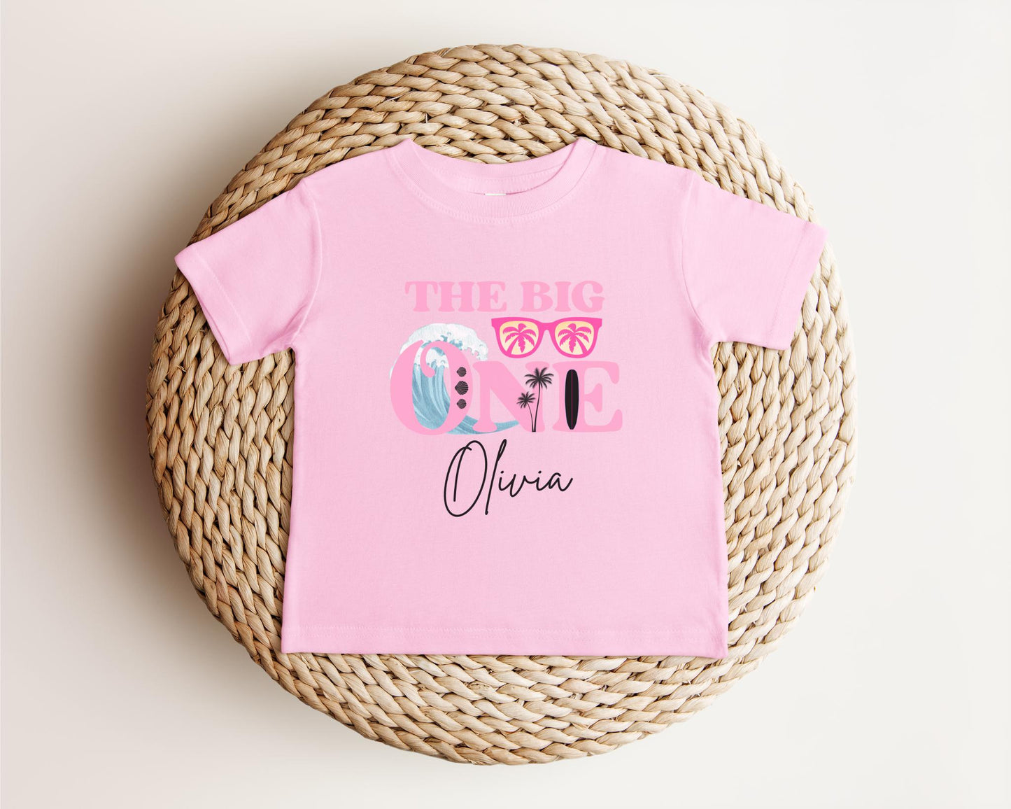 Personalized The Big One Girl Surfing First Birthday Shirt | Beach Surfboard 1st Birthday Outfit