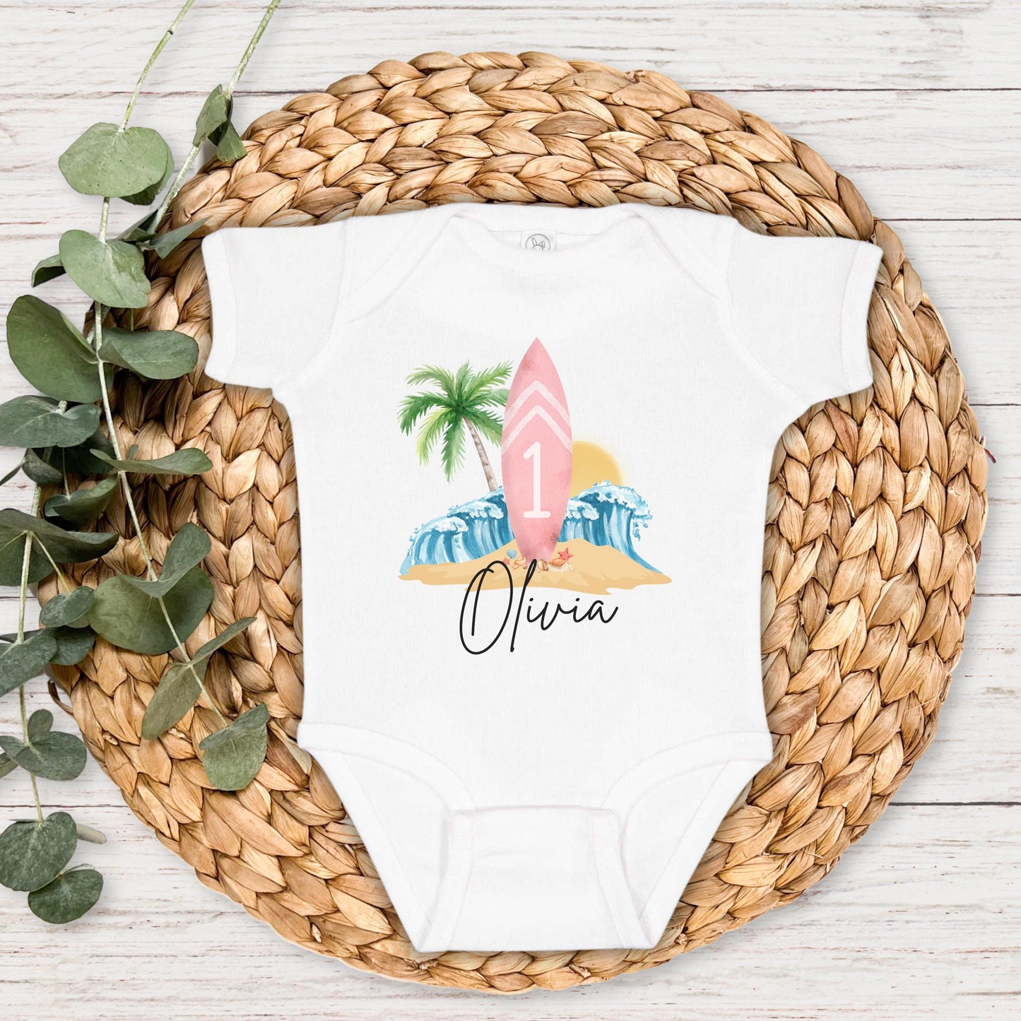 Personalized Beach Surfboard First Birthday Shirt | The Big One Boy Girl Surfing 1st Birthday Outfit