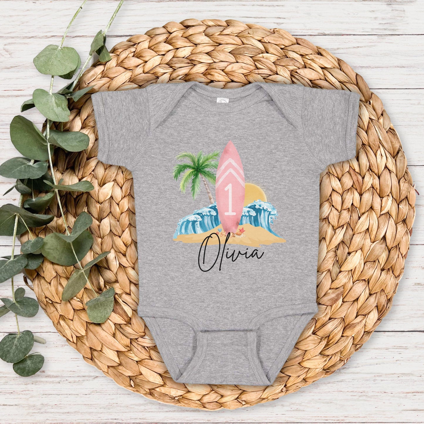 Personalized Beach Surfboard First Birthday Shirt | The Big One Boy Girl Surfing 1st Birthday Outfit
