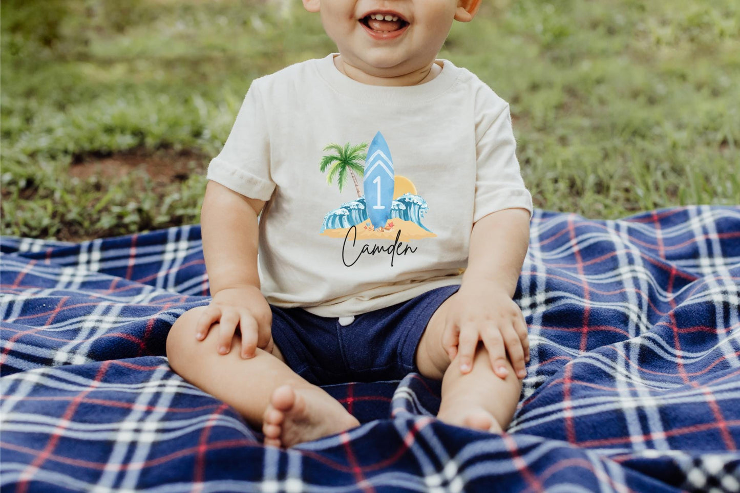 Personalized Beach Surfboard First Birthday Shirt | The Big One Boy Surfing 1st Birthday Outfit