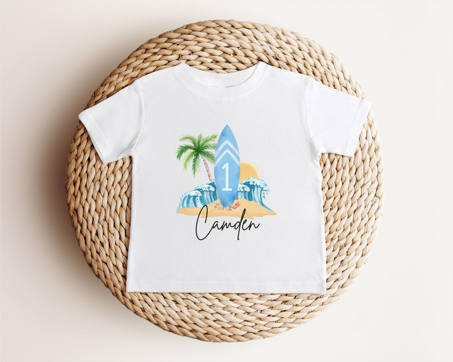 Personalized Beach Surfboard First Birthday Shirt | The Big One Boy Surfing 1st Birthday Outfit