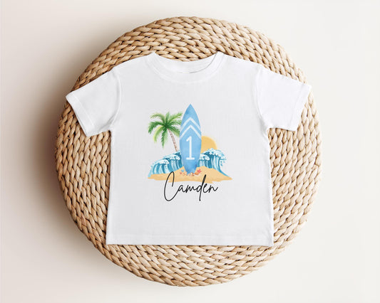 Personalized Beach Surfboard First Birthday Shirt | The Big One Boy Surfing 1st Birthday Outfit