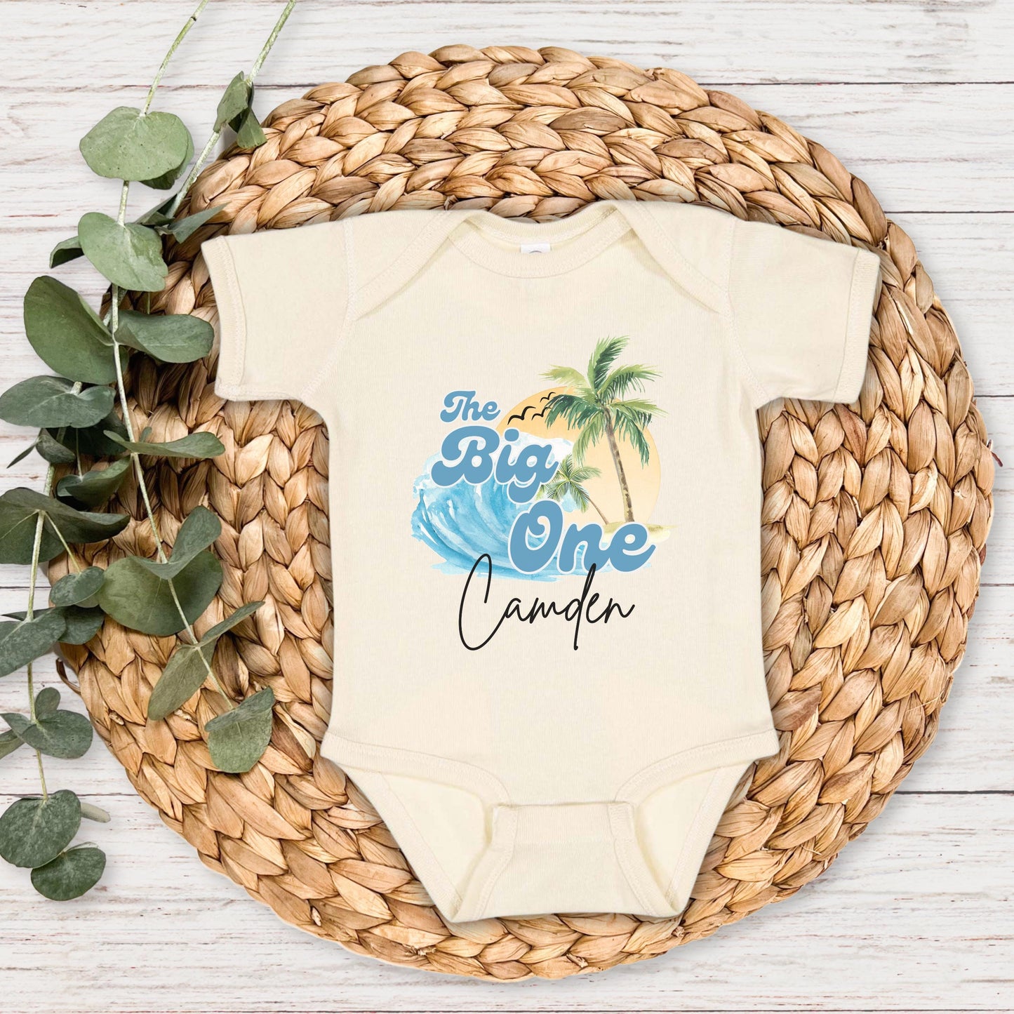Personalized The Big One First Birthday Shirt | Surfing Beach Theme 1st Birthday Outfit | Ocean Wave Surfer Tee