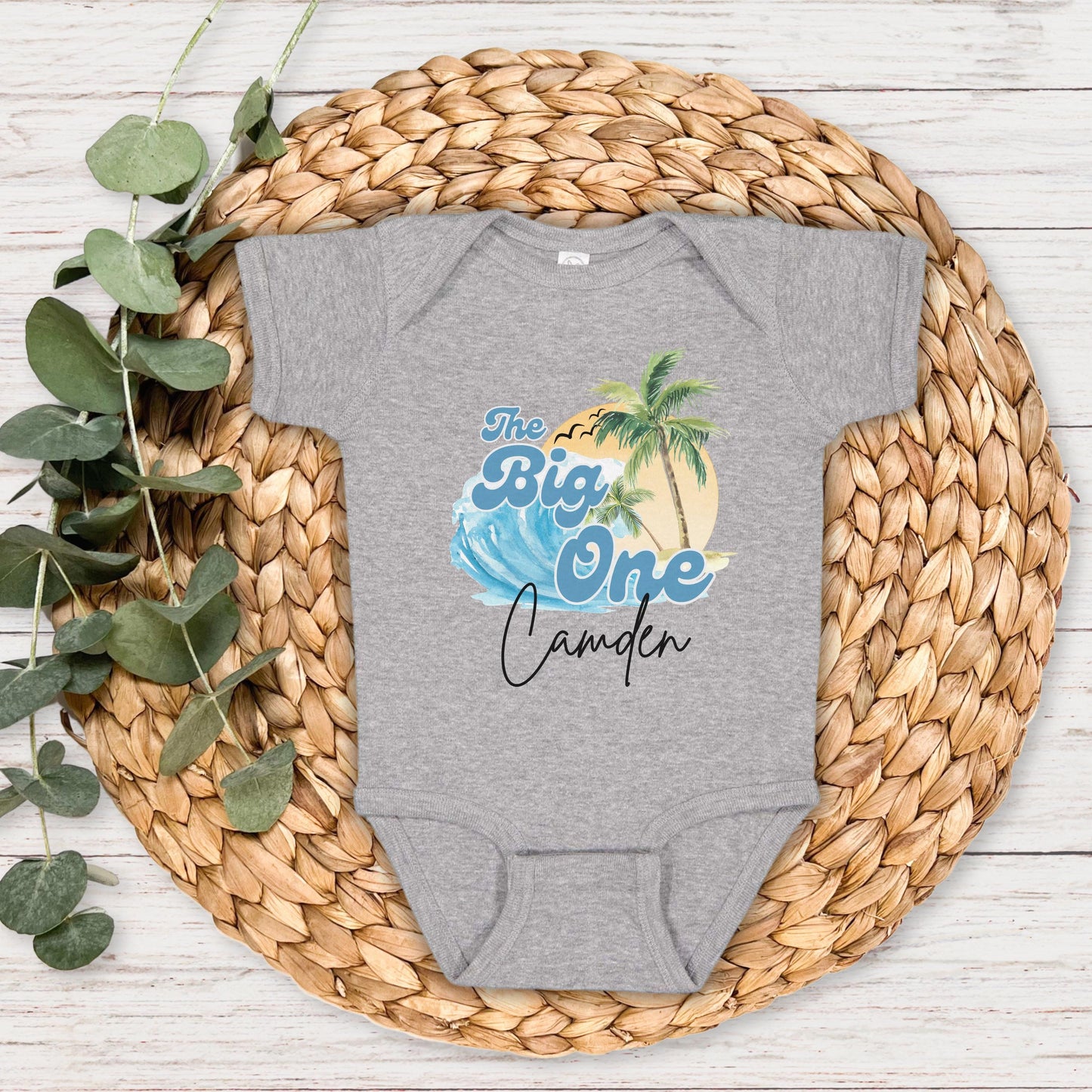 Personalized The Big One First Birthday Shirt | Surfing Beach Theme 1st Birthday Outfit | Ocean Wave Surfer Tee