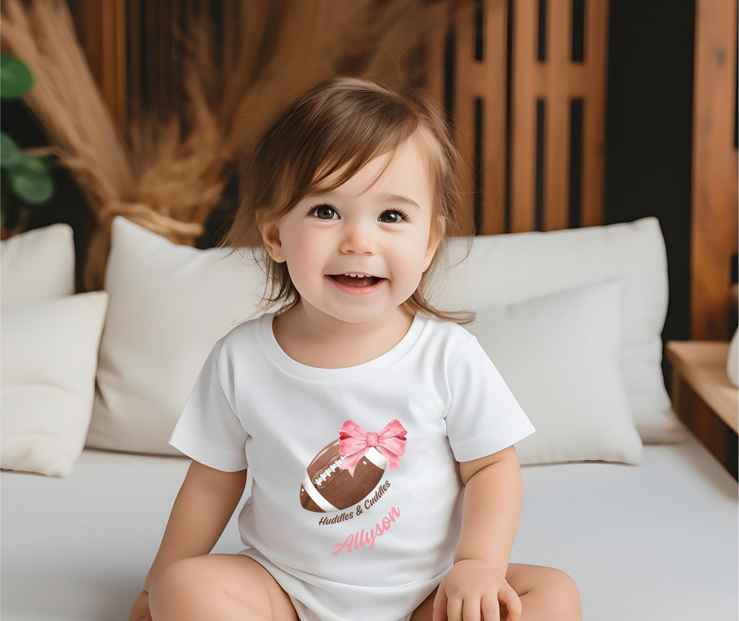 Personalized Baby Coquette Football Bodysuit: Pink Bow, Game Day Outfit