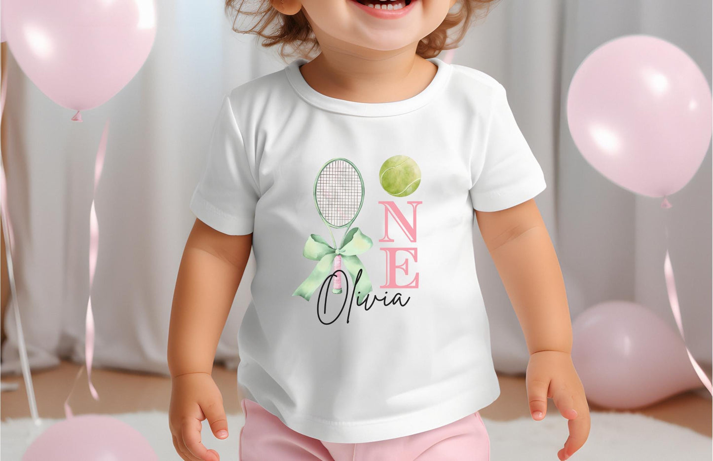Personalized Coquette Tennis Themed 1st Birthday Shirt | Girls First Birthday Shirt | Tennis Birthday Party Outfit | Kids Tennis Tee