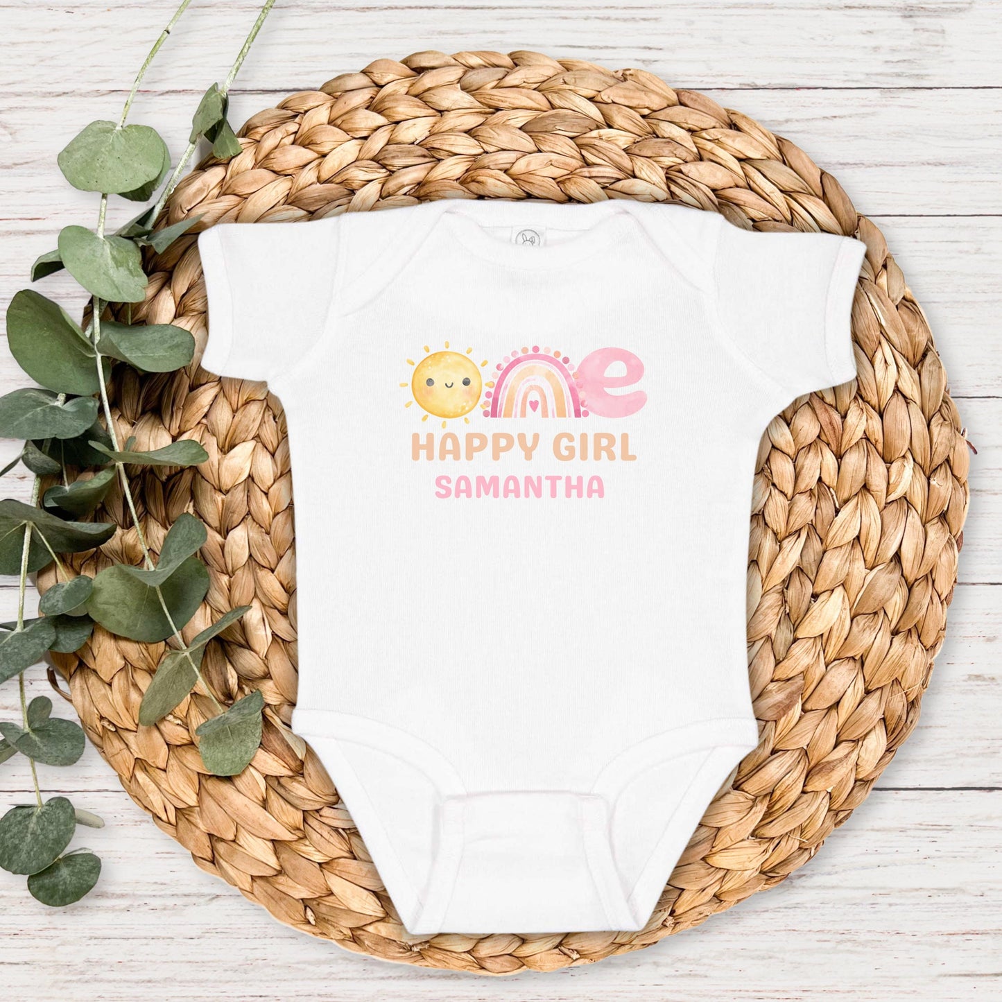 Personalized One Happy Girl First Birthday Shirt | 1st Birthday Rainbow Tee | First Trip Around the Sun Outfit