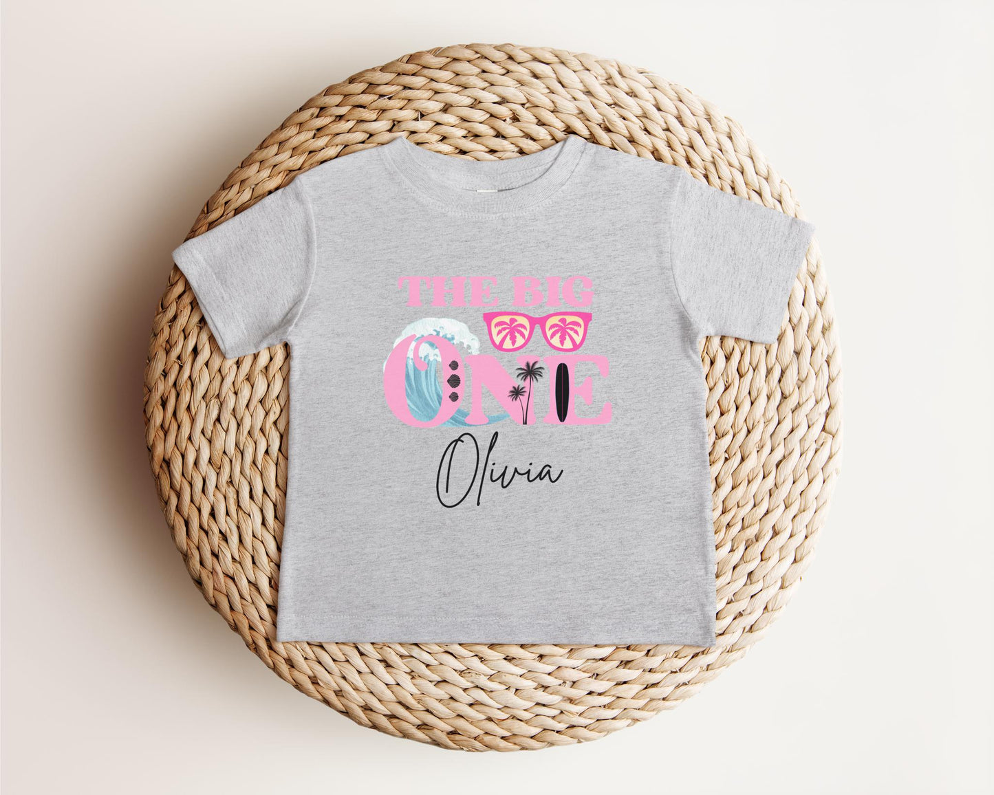 Personalized The Big One Girl Surfing First Birthday Shirt | Beach Surfboard 1st Birthday Outfit