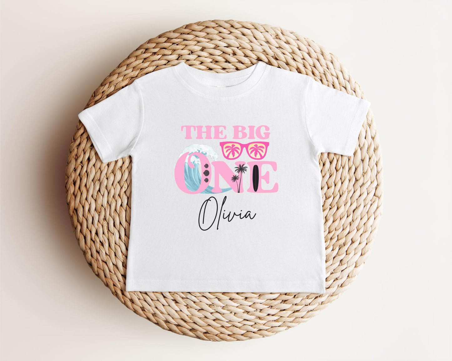 Personalized The Big One Girl Surfing First Birthday Shirt | Beach Surfboard 1st Birthday Outfit