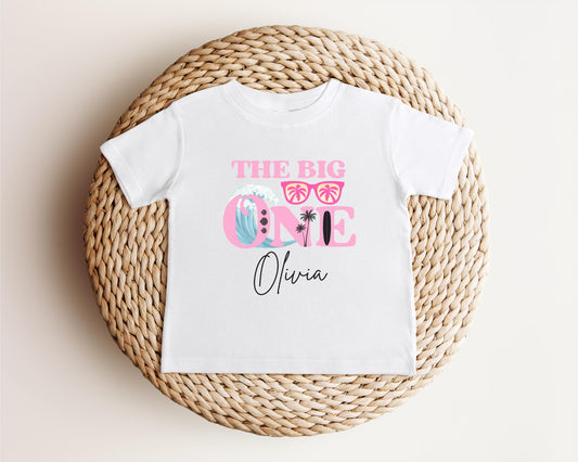 Personalized The Big One Girl Surfing First Birthday Shirt | Beach Surfboard 1st Birthday Outfit