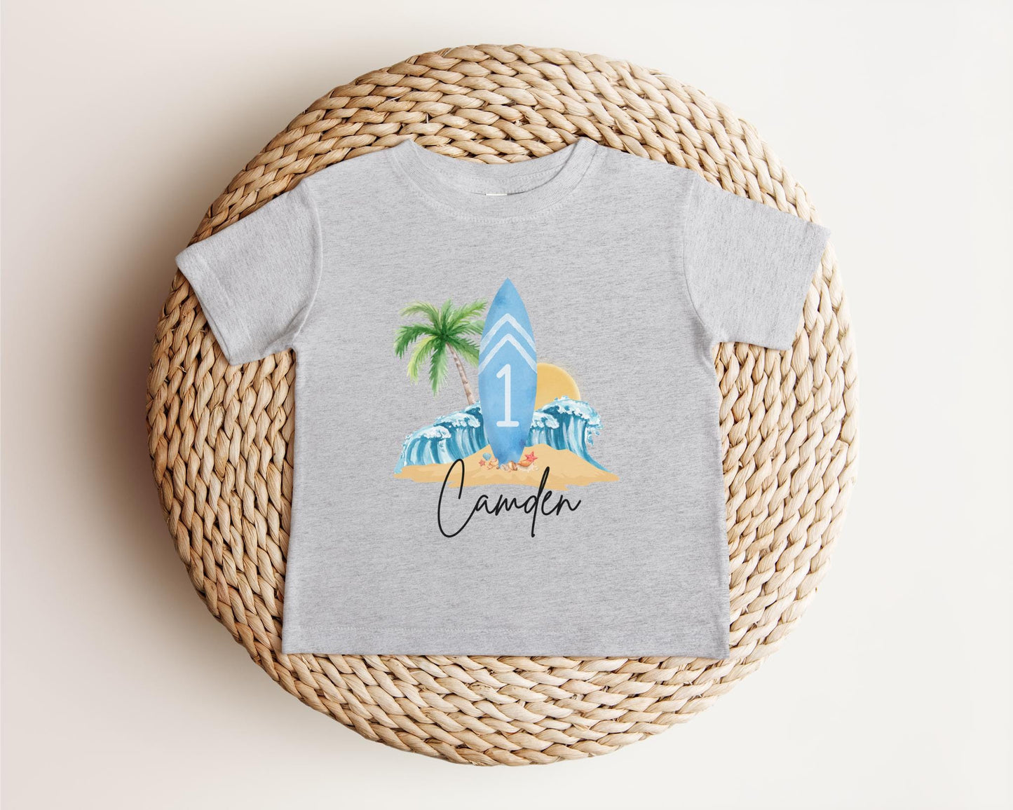 Personalized Beach Surfboard First Birthday Shirt | The Big One Boy Surfing 1st Birthday Outfit