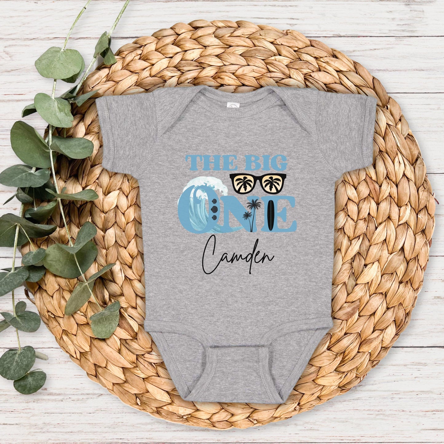 Personalized The Big One Boy Surfing First Birthday Shirt | Beach Surfboard 1st Birthday Outfit