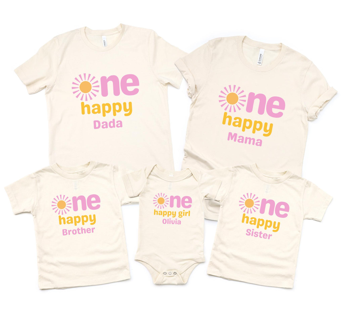 Custom One Happy Girl Matching Family Shirt | 1st Birthday Tshirt | Personalized First Trip Around the Sun Outfit | Sunshine Birthday