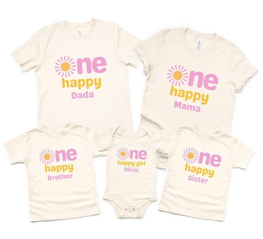 Custom One Happy Girl Matching Family Shirt | 1st Birthday Tshirt | Personalized First Trip Around the Sun Outfit | Sunshine Birthday