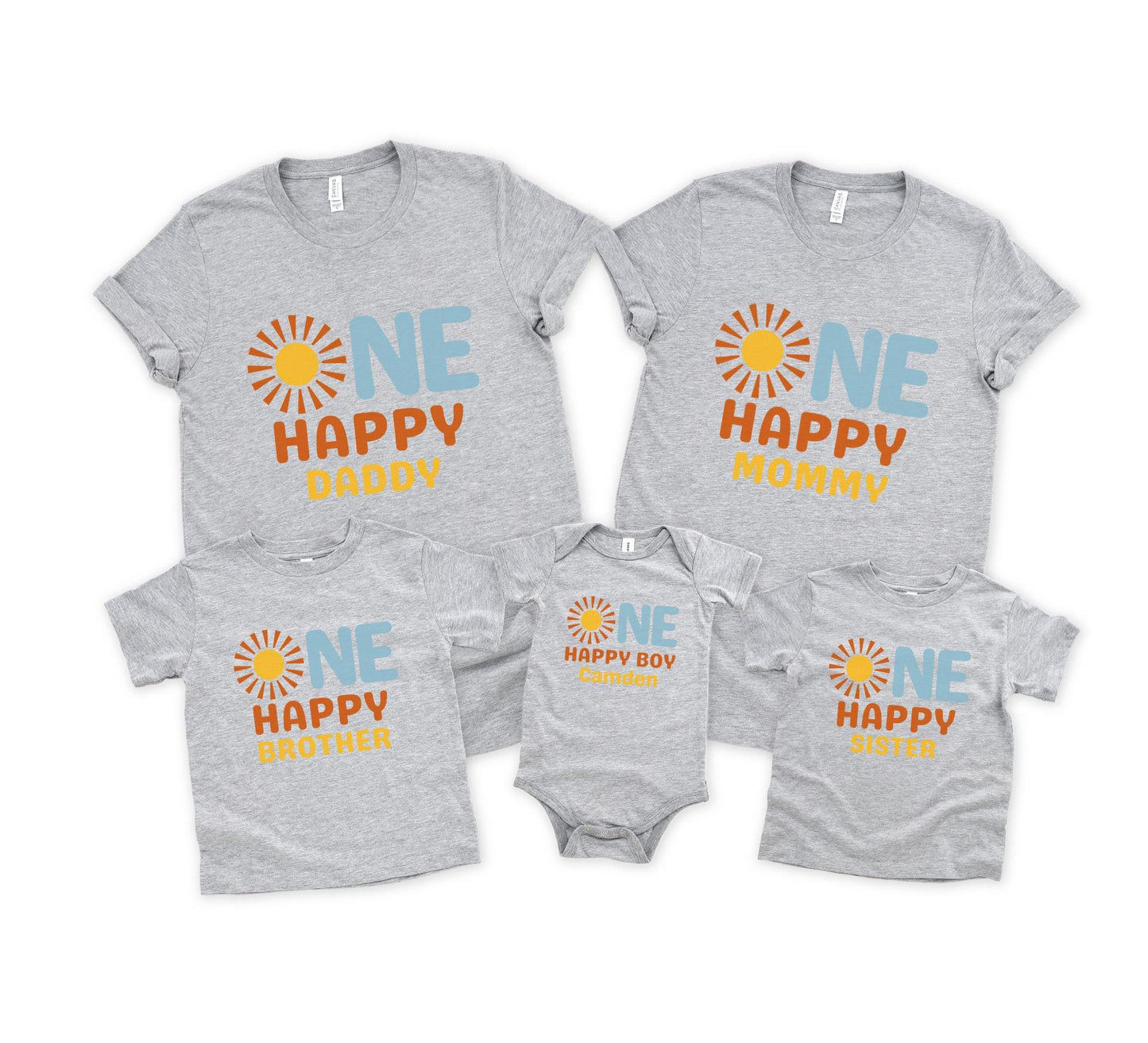 Custom One Happy Boy Matching Family Shirt | 1st Birthday Shirt for Boy | Personalized First Trip Around the Sun Outfit | Sunshine Birthday