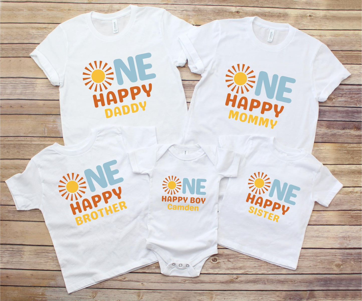 Custom One Happy Boy Matching Family Shirt | 1st Birthday Shirt for Boy | Personalized First Trip Around the Sun Outfit | Sunshine Birthday