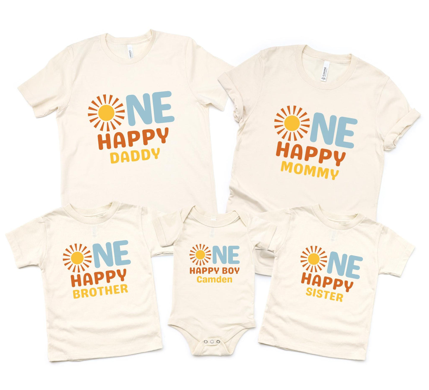 Custom One Happy Boy Matching Family Shirt | 1st Birthday Shirt for Boy | Personalized First Trip Around the Sun Outfit | Sunshine Birthday