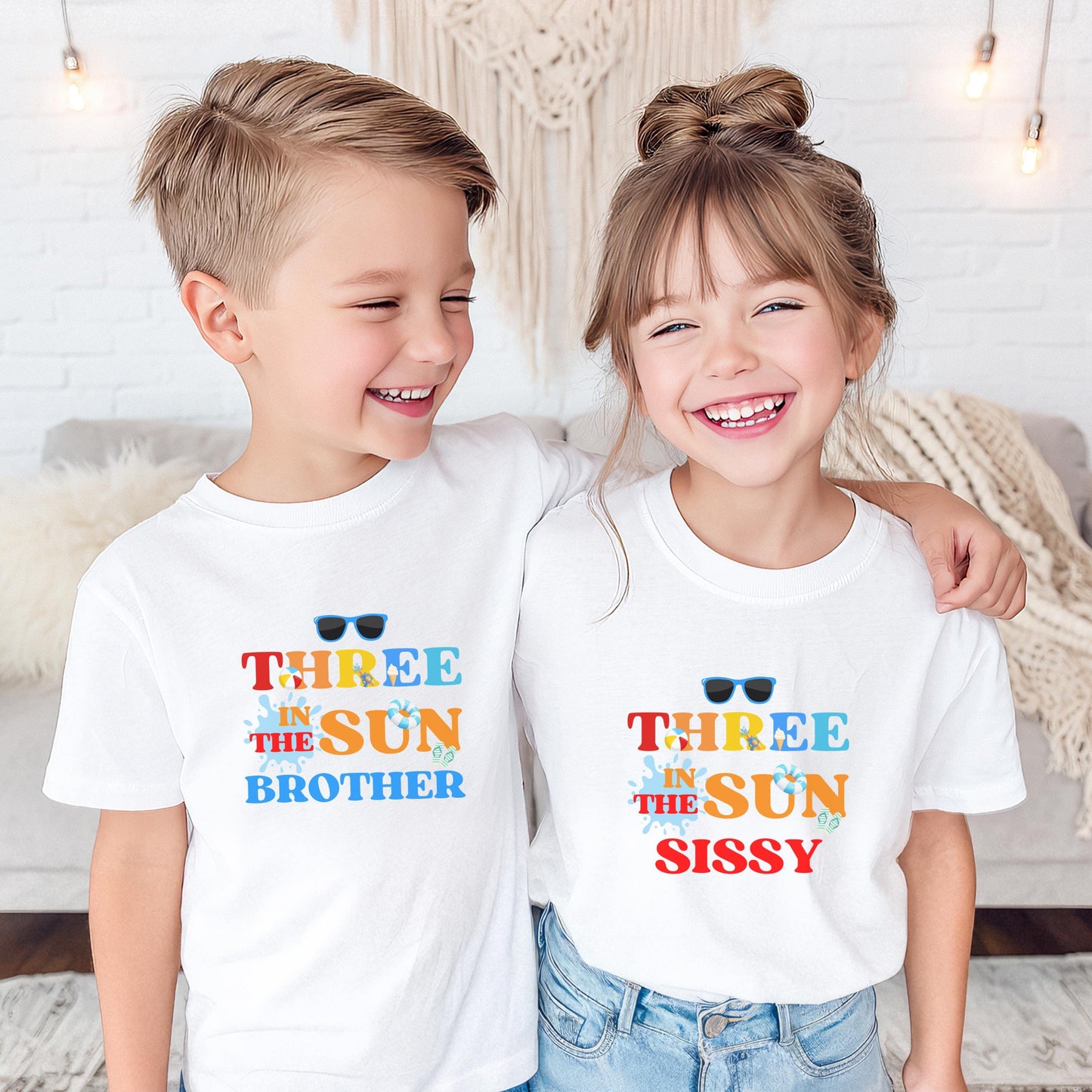 Three In The Sun Pool Party Theme Matching Family Birthday Shirts | 2nd Birthday Outfit for Girl or Boy | Summer Swimming Third Birthday