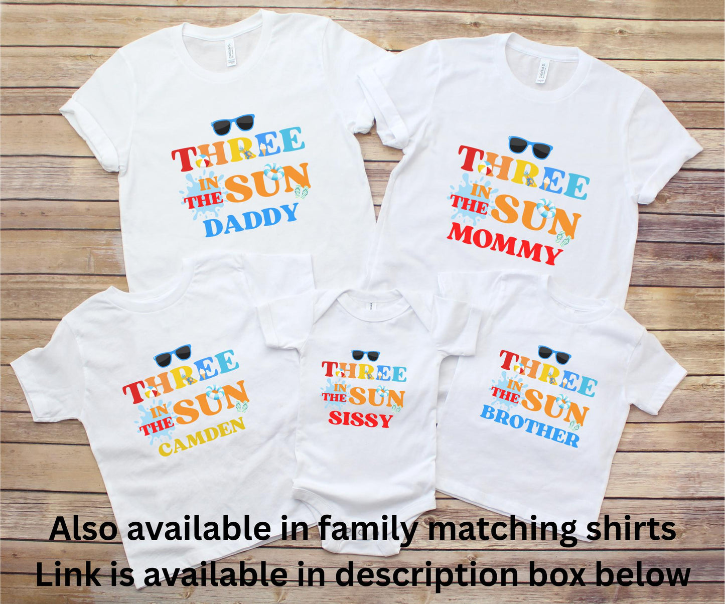 Personalized Three In The Sun Third Birthday Shirt: Summer Pool 3rd Birthday Party Outfit