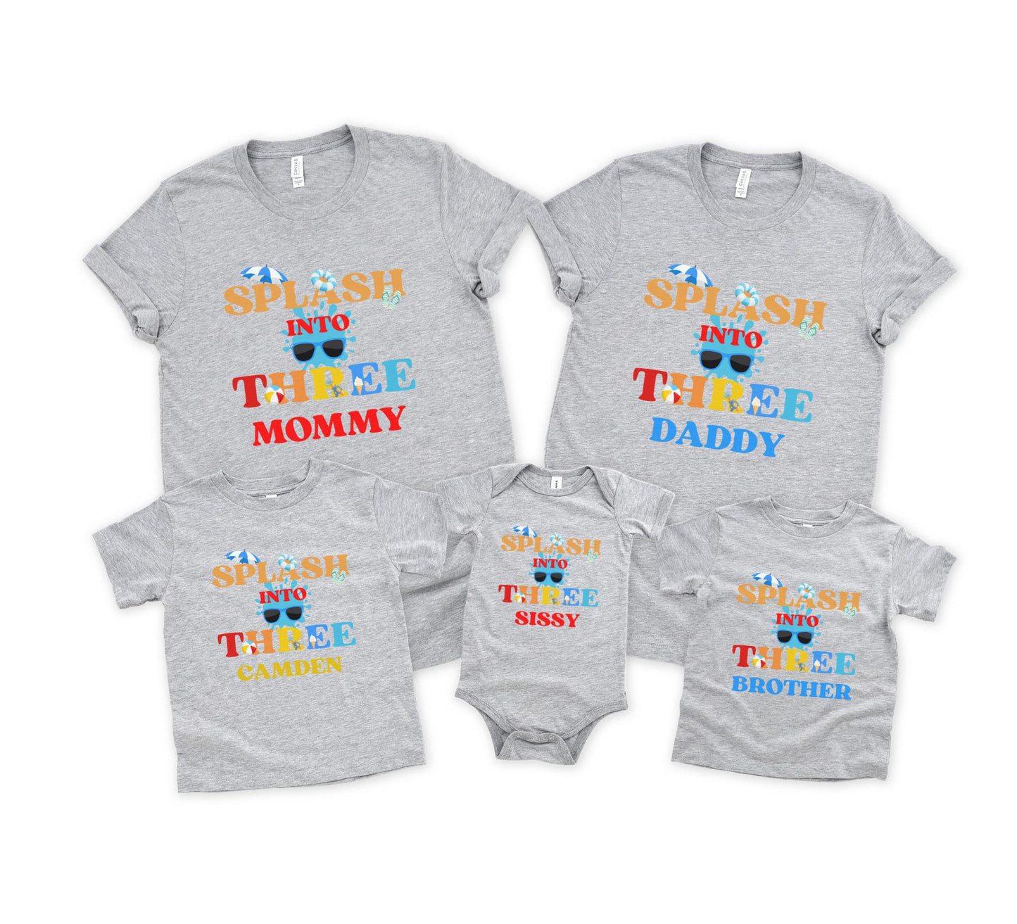 Splash Into Three Pool Party Theme Matching Family Birthday Shirts | 3rd Birthday Outfit for Girl or Boy | Summer Swimming Third Birthday