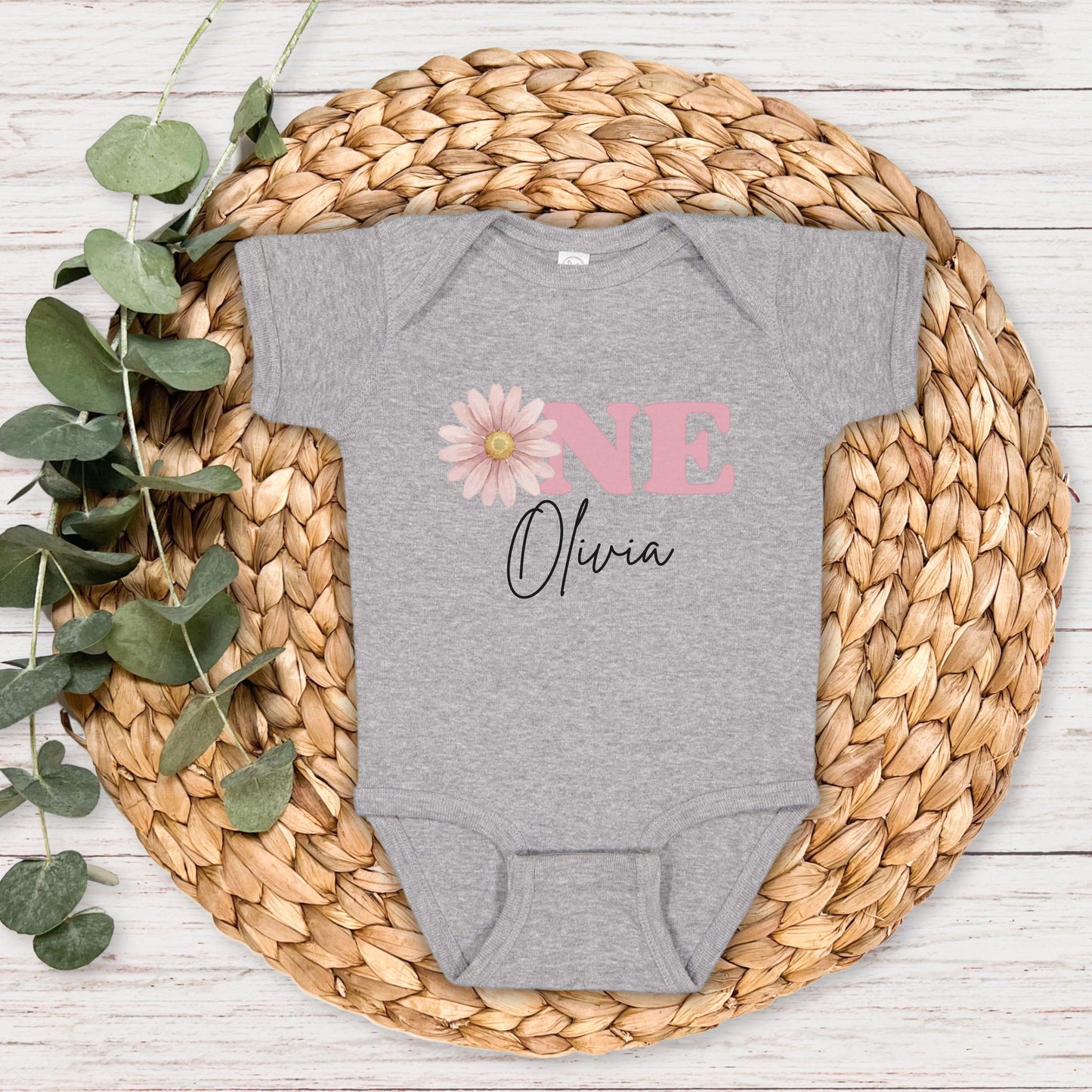 Boho Pink Daisy First Birthday Shirt: Girls Floral 1st Birthday Outfit
