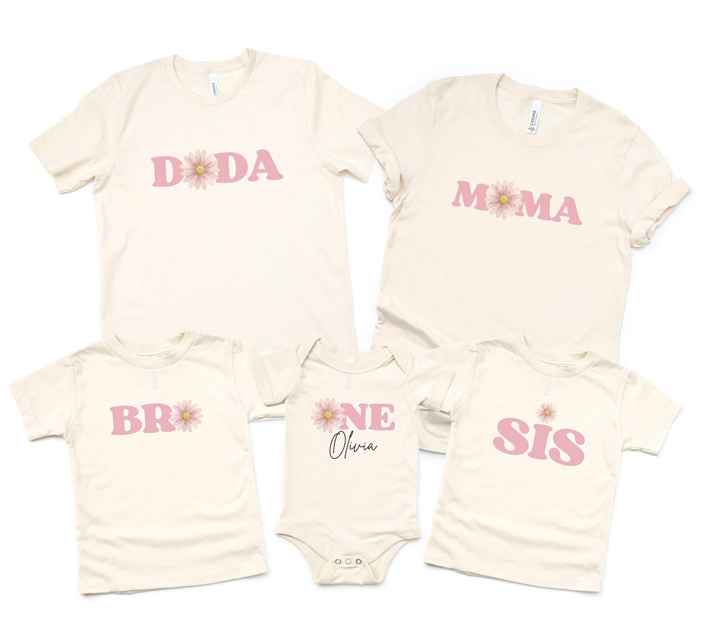 Boho Pink Daisy First Birthday Family Matching Shirts: Girls Floral 1st Birthday Outfit