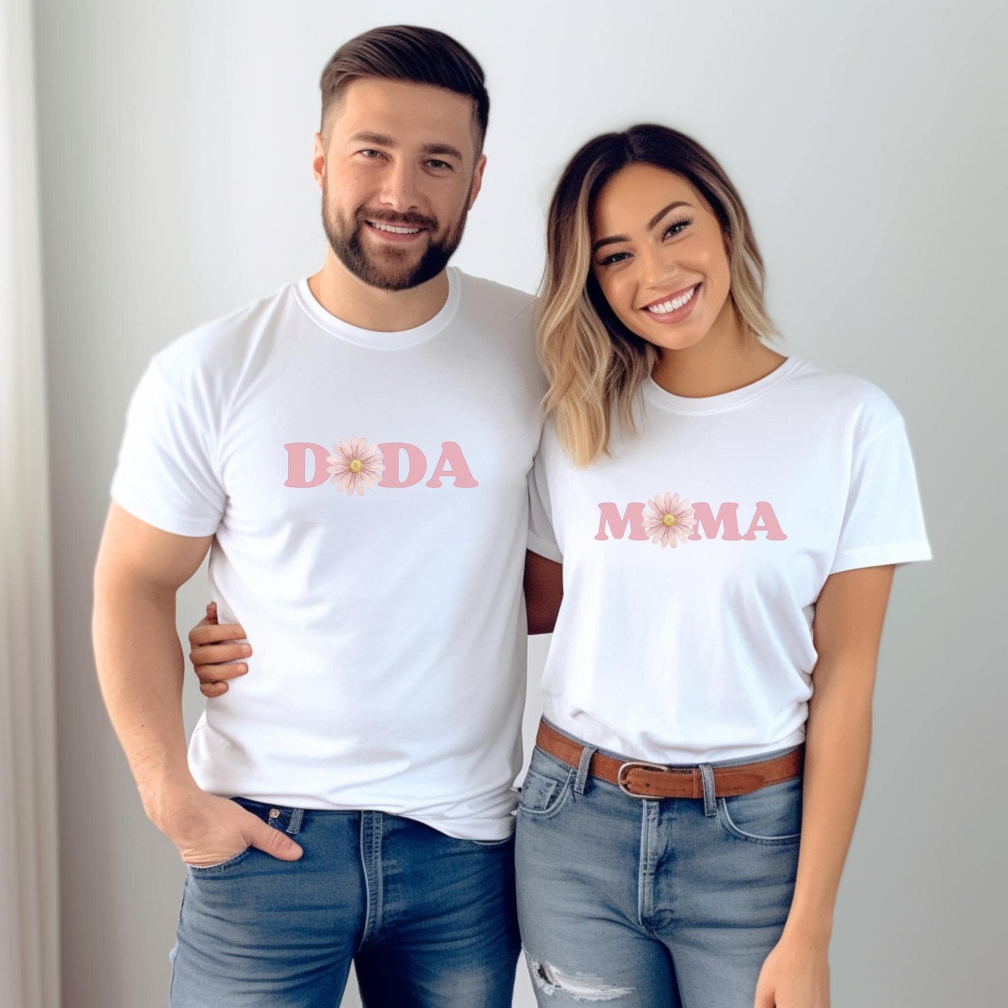 Boho Pink Daisy First Birthday Family Matching Shirts: Girls Floral 1st Birthday Outfit