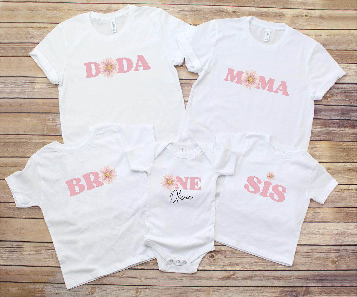 Boho Pink Daisy First Birthday Family Matching Shirts: Girls Floral 1st Birthday Outfit