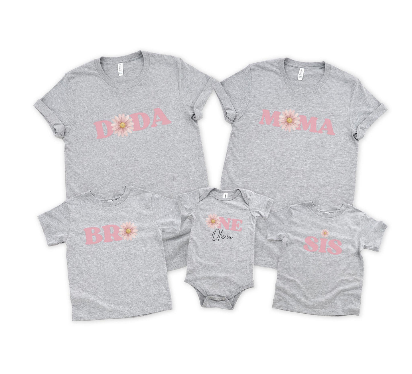 Boho Pink Daisy First Birthday Family Matching Shirts: Girls Floral 1st Birthday Outfit