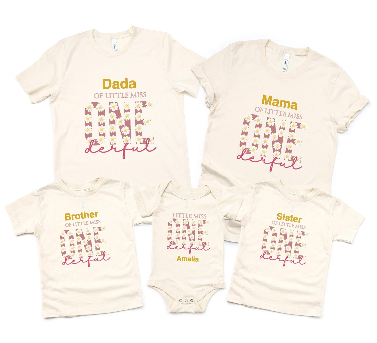 ONEderful First Matching Family Birthday Shirts: Daisy Themed Little Miss Onderful 1st Birthday Outfit