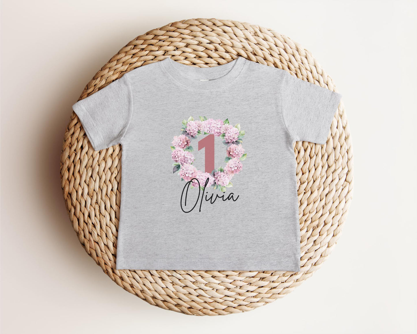 Pink Hydrangea First Birthday Shirt: Girl 1st Birthday Floral Spring Summer Outfit