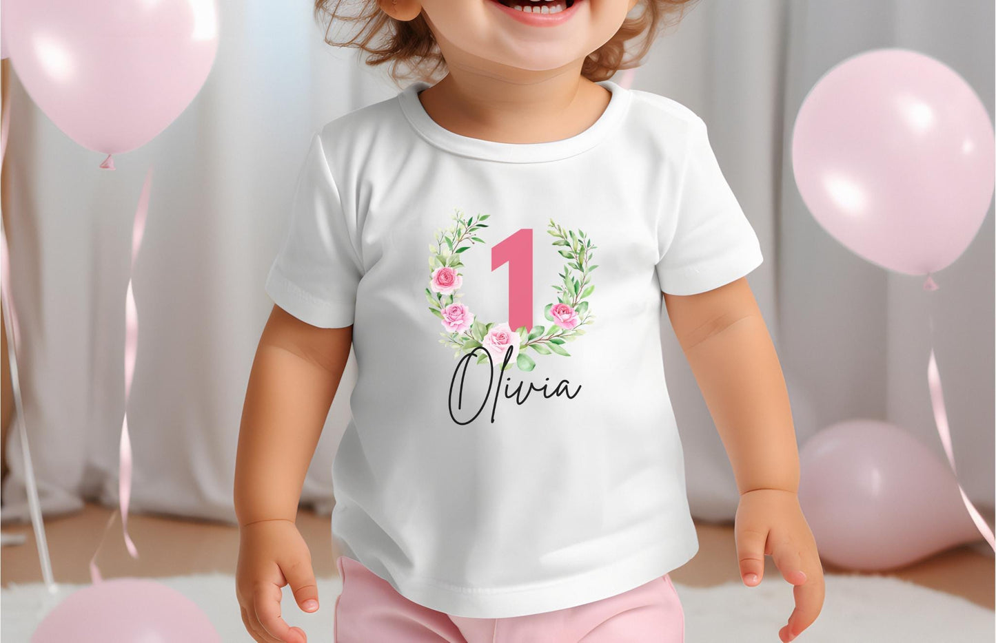 Rose Flower First Birthday Shirt: Girl 1st Birthday Floral Spring Summer Outfit