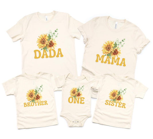 Sunflower First Birthday Family Matching Shirts: Girl 1st Birthday Floral Summer Fall Outfit