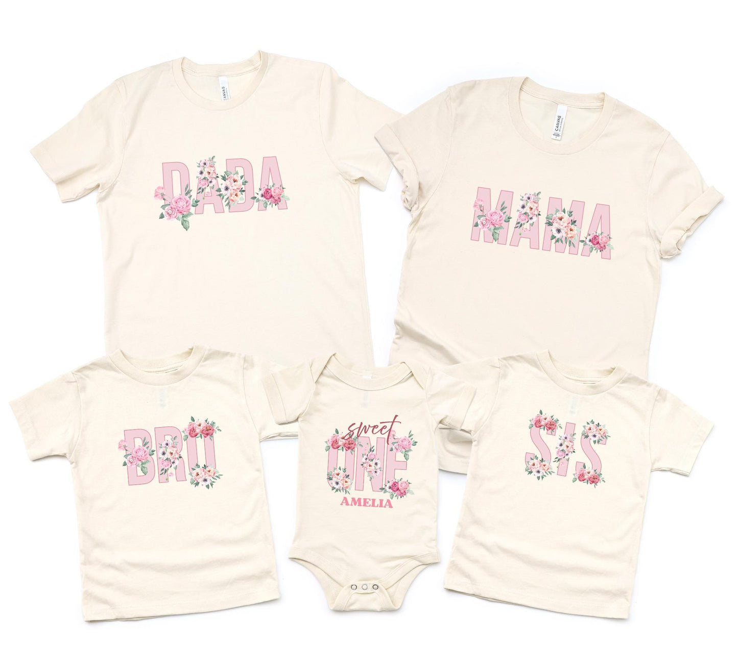 Peony First Birthday Family Matching Shirts: Girl 1st Birthday Floral Spring Summer Outfit