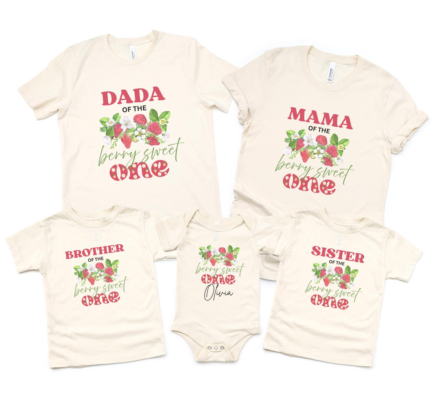 Personalized Strawberry 1st Birthday Shirt: Berry Sweet One Matching Family Party Tee